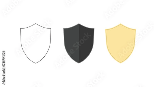Obraz Vector art of shield set outline, black silhouette and gold version
