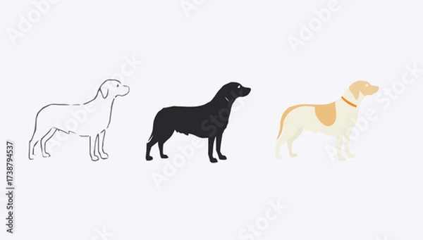Obraz Vector art of three labrador retriever dog icons in different styles