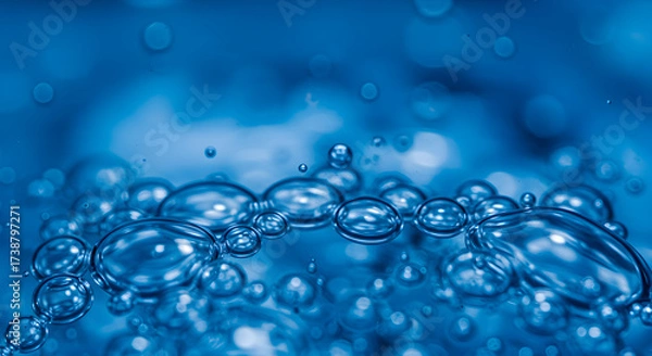 Fototapeta Close-up of Shimmering Blue Water Bubbles Creating an Abstract and Calming Atmosphere