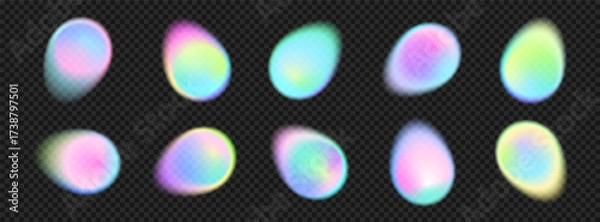 Fototapeta Abstract organic blobs and circular forms with soft gradient glow and holographic effect. Fluid watercolor shapes in pastel and neon colors for modern backgrounds and design elements. Stock vector