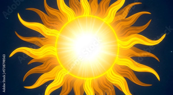 Fototapeta Radiant Celestial Sun with Bright Rays Extending Against a Dark Blue Background