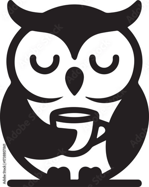 Obraz Cute owl character enjoying a warm cup of coffee, a charming vector illustration for cozy evenings