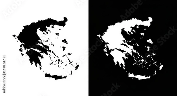 Fototapeta Greece map icons in simple black and white contrasting style
