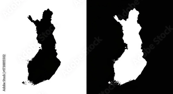 Fototapeta Simple Finland map icons in contrasting black and white design