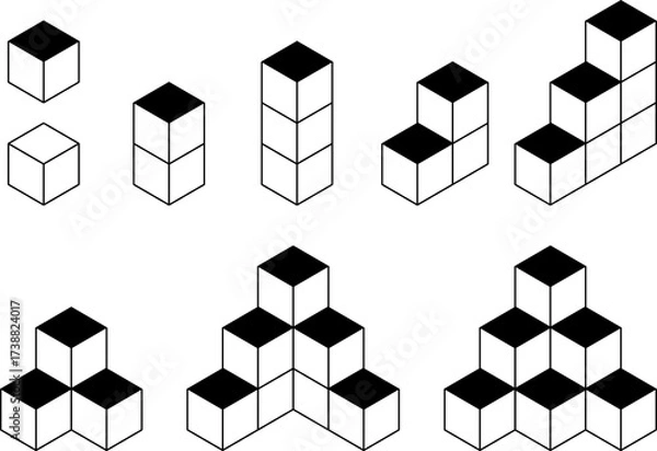 Fototapeta Isometric Cube Illustration in Black and White Geometric Arrangements