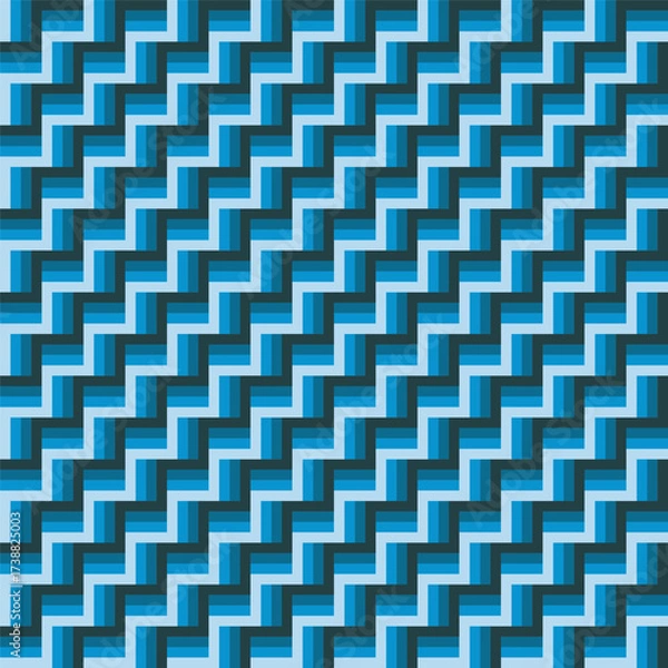 Fototapeta Geometric Stepped Zigzag Pattern in Various Shades of Blue Background