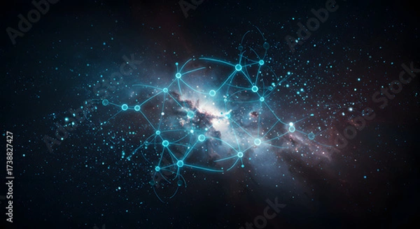 Obraz Glowing Network Nodes and Nebula Background