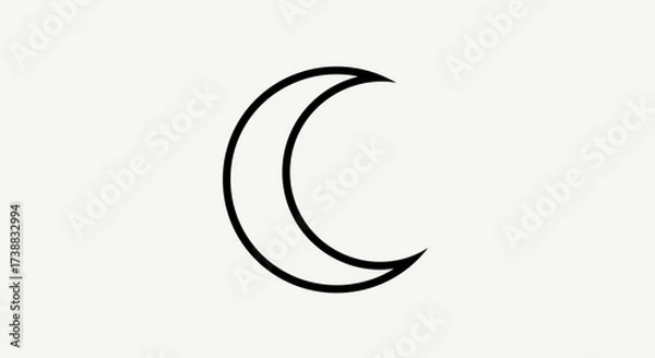 Fototapeta Simple black outline of a crescent moon shape on a plain, off-white background.