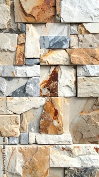 Fototapeta Stone wall with multi-color rectangles