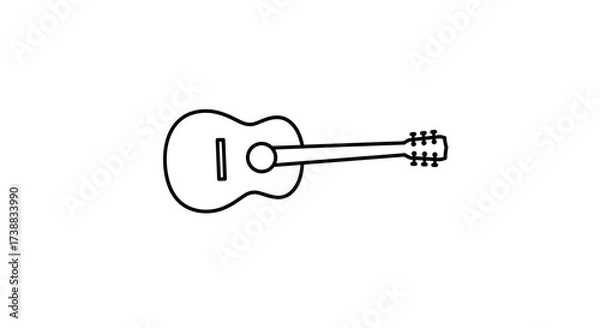 Fototapeta Simple black and white line drawing of an acoustic guitar, isolated on white background.
