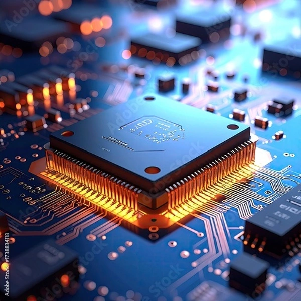 Fototapeta Detailed motherboard, CPU, and circuits