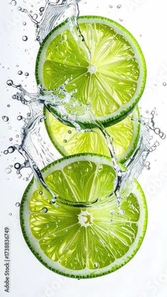 Obraz Stack of lime slices, water splashing