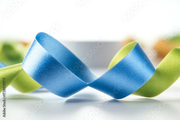 Obraz Colorful ribbon in vibrant blue and green, elegantly twisted, perfect for celebrations, gifts, or creative projects.