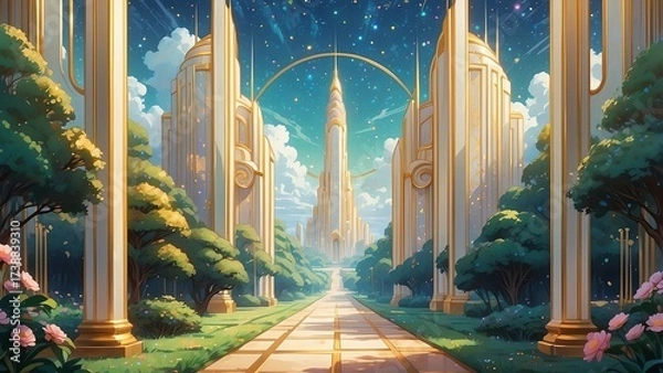 Fototapeta ゲーム背景　未来社会神殿への入り口通路