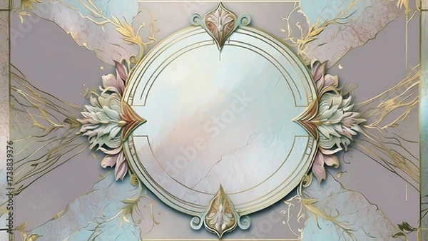 Fototapeta ラグジュアリーな大理石と真珠貝モチーフ金アールデコ壁紙