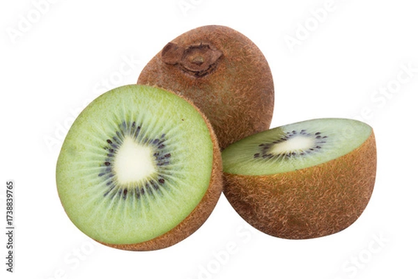 Fototapeta fresh kiwi fruit with its slices isolated on a transparent background