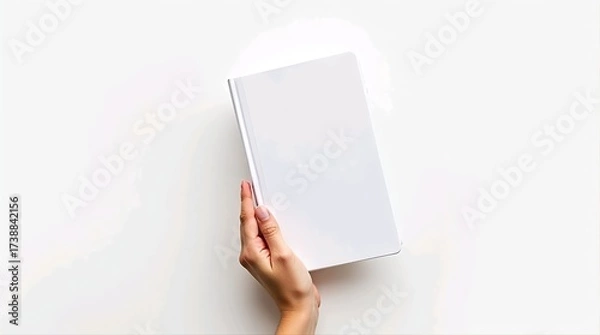 Fototapeta Hand presenting an open notebook isolated on clean background