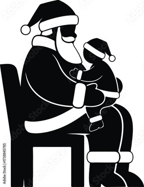 Fototapeta Vector silhouette Santa Claus with child on lap illustration