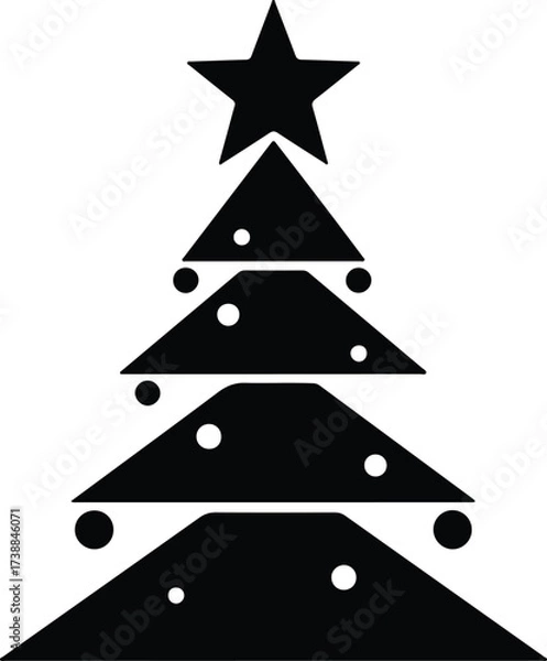 Fototapeta Vector silhouette simple geometric Christmas tree with star illustration