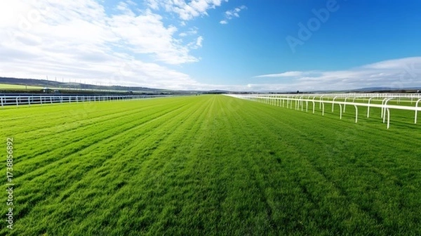Obraz Lush Green Race Track Grass Field under Blue Sky