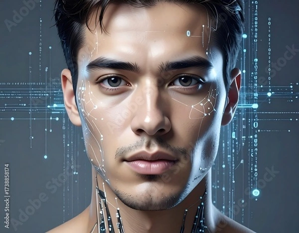 Obraz Focused Asian Man with Digital Technology.