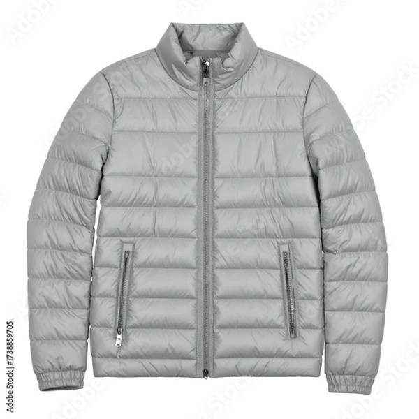 Obraz Light grey quilted jacket displayed against a black background showcasing a modern, insulated outerwear piece.