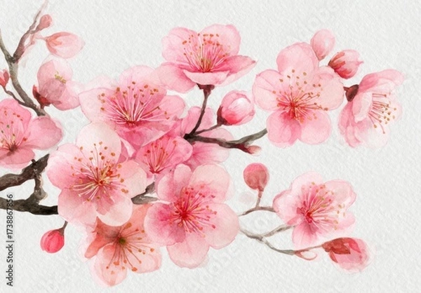 Obraz Delicate watercolor blossoms of pink cherry trees display a springtime mood on a textured backdrop.