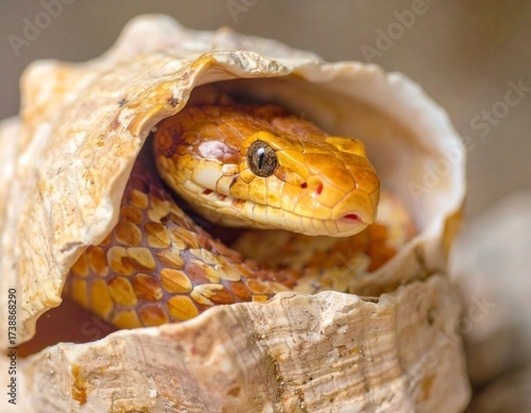 Fototapeta Snake hidden in a seashell