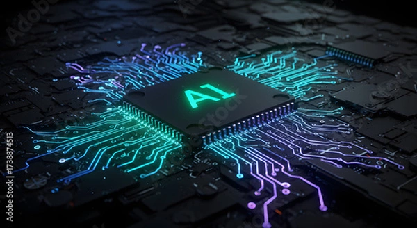 Obraz AI processor on a circuit board close up