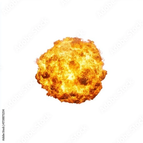 Fototapeta Bright Explosive Fireball Against White Background in Dynamic Action