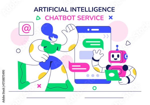 Obraz Artificial Intelligence Chatbot Service Illustration Featuring an AI and Intelligent Assistant Robot for Communication Technology and Support Concept