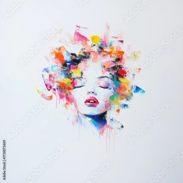 Fototapeta Vibrant Abstract Portrait with Colorful Brushstrokes and Expression
