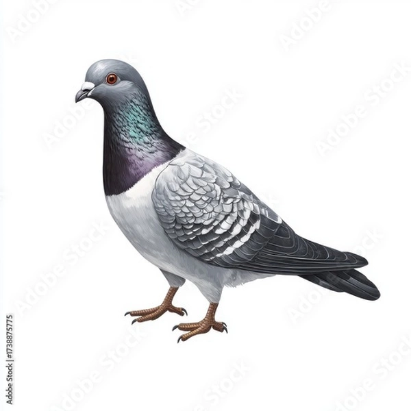 Fototapeta Detailed Illustration of a Realistic Pigeon with Colorful Feathers
