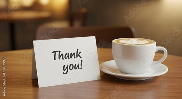 Fototapeta Cup of coffee on a table in a cafe setting