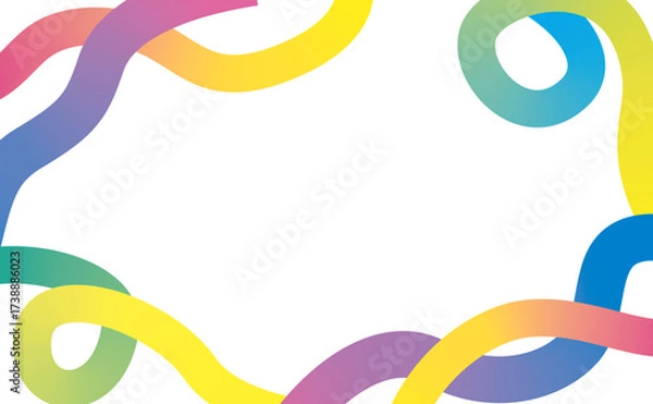 Fototapeta くねくねとしたカラフルな曲線で作った楽しい雰囲気の背景フレーム