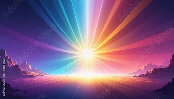 Fototapeta Captivating colorful abstract landscape with a glowing radial center spotlight effect in an artistic style