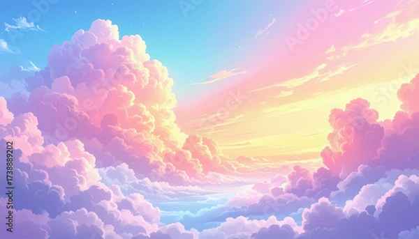Fototapeta Dreamy sunset with soft clouds and a beautiful sky transitioning through pastel colors