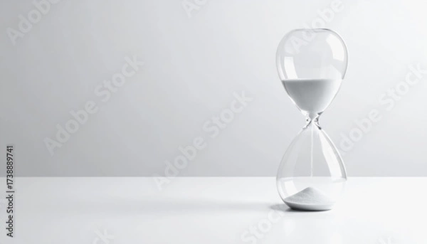 Fototapeta An elegant hourglass centered on a white surface with ample copy space available for text and creative use