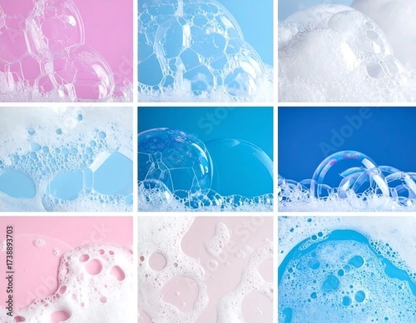 Obraz Close-up of soap bubbles with diverse colors and textures in a collage