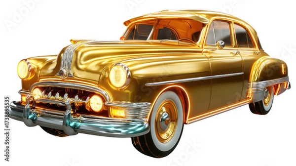 Fototapeta Golden Classic: A digitally crafted and resplendent vintage automobile, showcasing its metallic sheen. This glamorous car embodies the allure of luxury and wealth.
