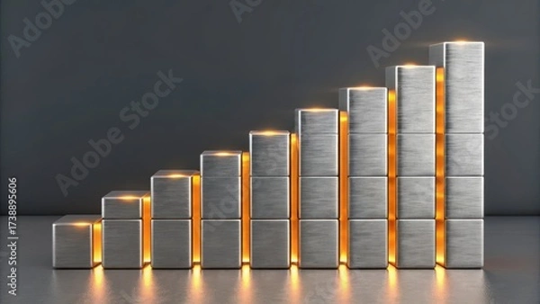 Fototapeta financial freedom independence strategy value concept. Abstract representation of growth with illuminated bar-like structures.