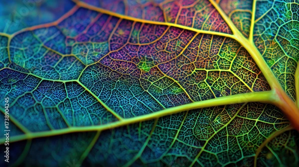 Fototapeta Intricate Veins and Textures of a Colorful Leaf Surface Captured in Close-Up Detail