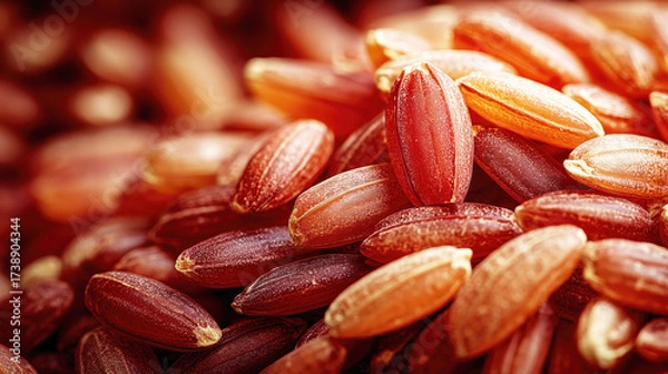 Fototapeta Close-Up of Fresh Brown Rice Grains Showing Rich Color and Texture in Natural Light