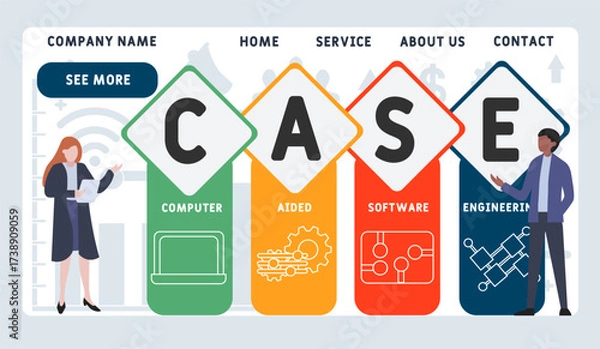 Fototapeta CASE - Computer Aided Software Engineering acronym. business concept background. vector illustration concept with keywords and icons. lettering illustration with icons for web banner, flyer, landing