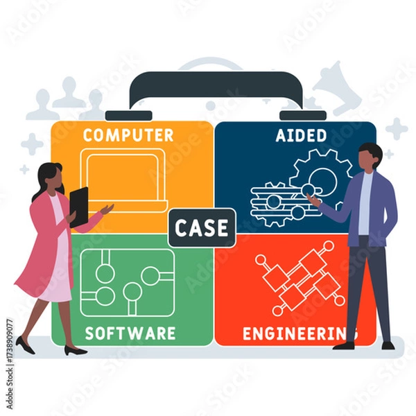 Fototapeta CASE - Computer Aided Software Engineering acronym. business concept background. vector illustration concept with keywords and icons. lettering illustration with icons for web banner, flyer, landing