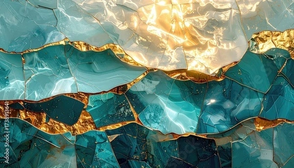 Obraz Abstract teal, gold cracked texture