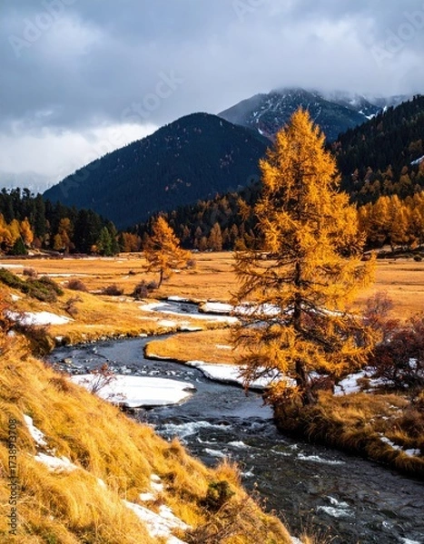Obraz River flows through autumnal valley