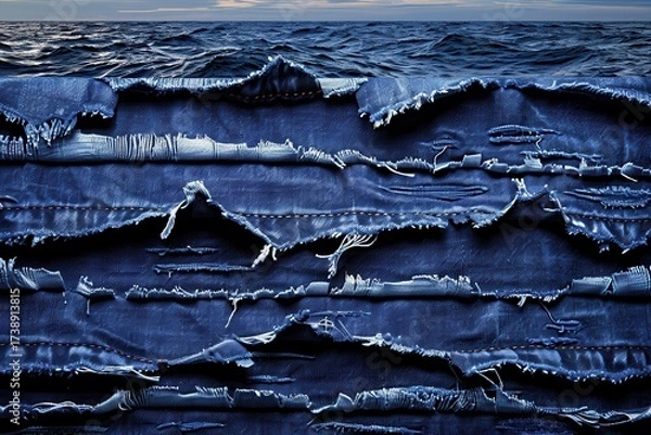 Fototapeta A creative image blending denim textures with ocean waves, showcasing a unique artistic interpretation of fabric and nature.