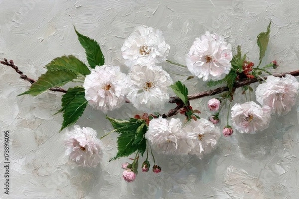 Obraz Delicate blossoms and textured background form a serene spring scene, painted with soft pastel colors and visible brushstrokes.