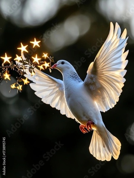 Obraz Dove spreading magic stars enchanted forest wildlife photography dreamy atmosphere close-up nature's wonder